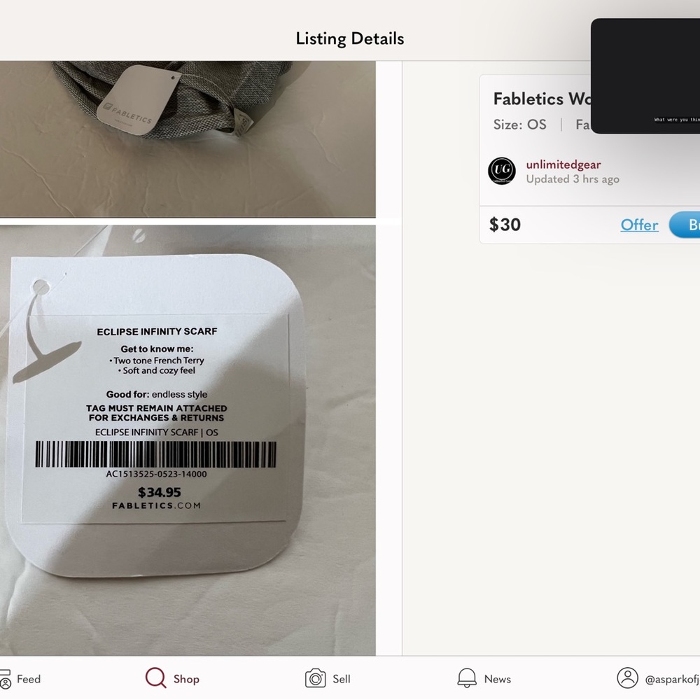 Fabletics Eclipse Infinity Scarf One Size Grey Tw… - image 3